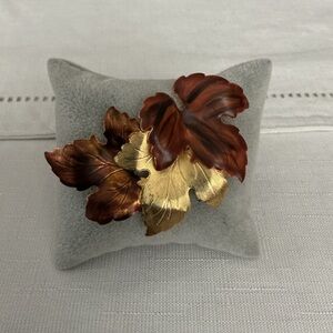 Brown and Gold Tone Leaf Brooch